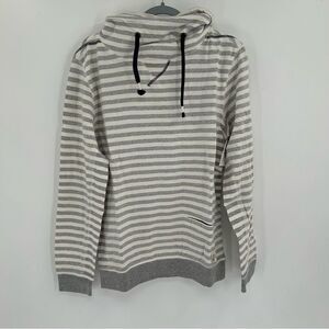 3rd & Army Long Sleeve Pullover Cowl Neck Striped White Grey Hoodie NWT S